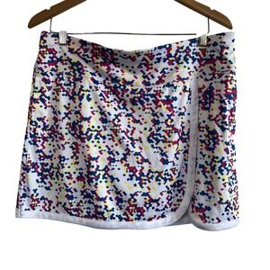 Athletic Golf Tennis Skort Geometric Dot Print Multi Color White Large